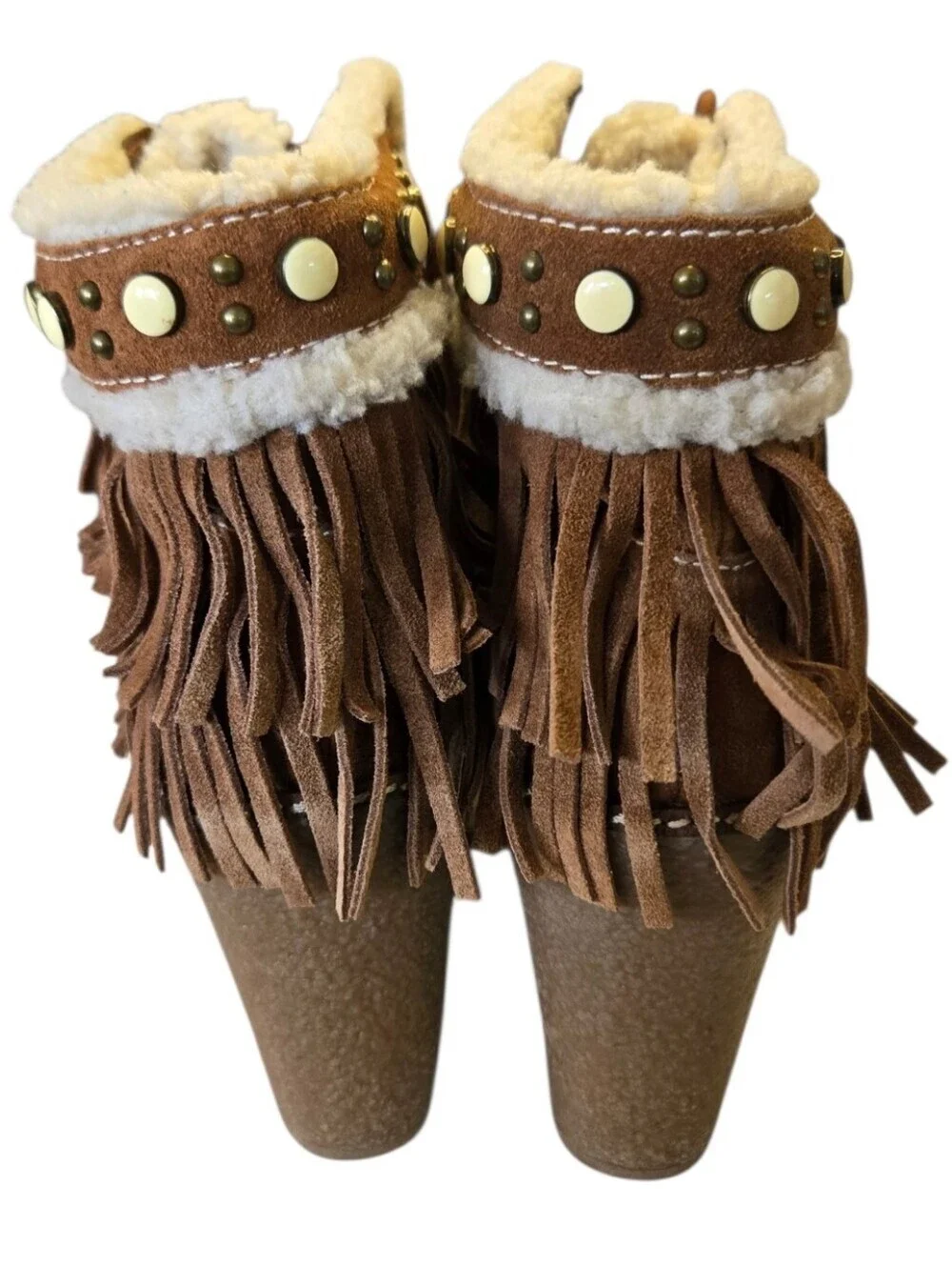 Sam Edelman Fringe Sherpa Lace Up Ankle Boots Brown Suede Size 8.5 🤎🍂